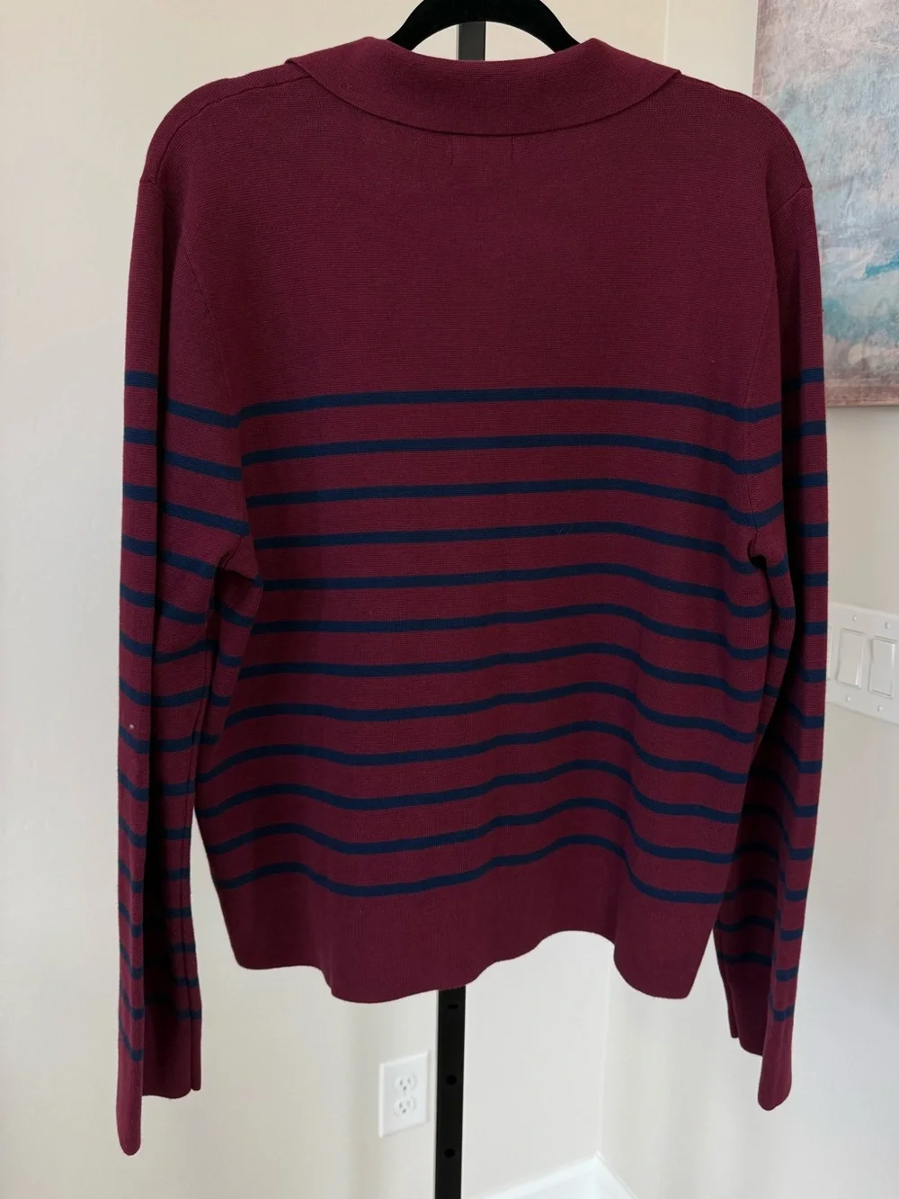 J. Crew New Striped Collared Sweater Jacket Cardigan Burgundy Navy Extra Large - Picture 4 of 7